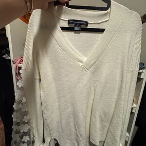 French Connection White V-Neck Sweater